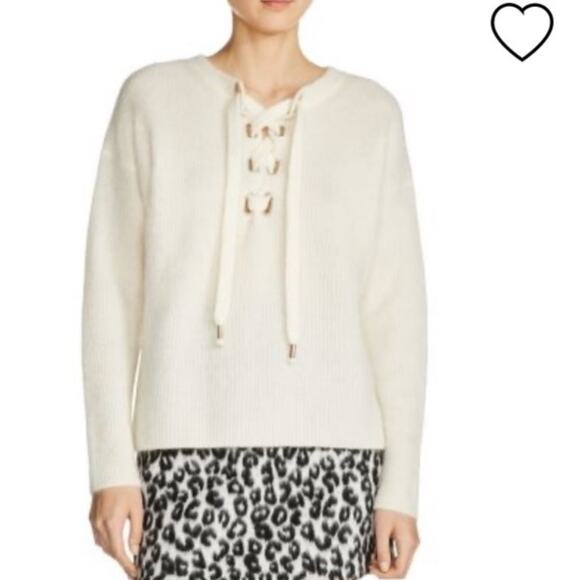 Maje Mohair / Wool Blend Cream colored lace up details sweater - Picture 1 of 8